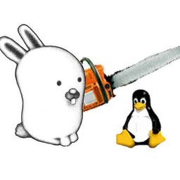 Plan 9 Glenda with a chainsaw facing Linux Tux